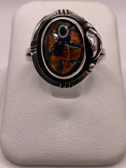 Anillo Plata Ley 925 con Ópalo de Fuego Diseño Ovalado Artesanal, vista frontal