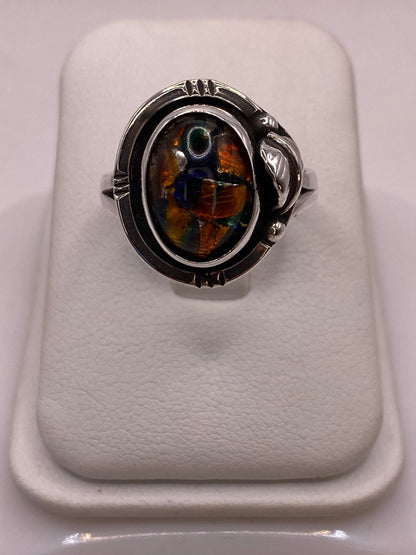 Anillo Plata Ley 925 con Ópalo de Fuego Diseño Ovalado Artesanal, vista de detalle