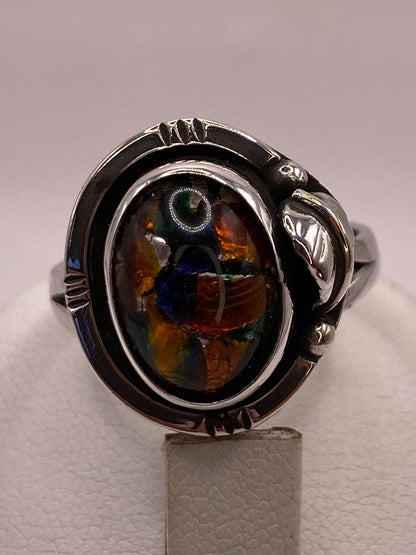 Anillo Plata Ley 925 con Ópalo de Fuego Diseño Ovalado Artesanal, sello de autenticidad Plata Ley .925