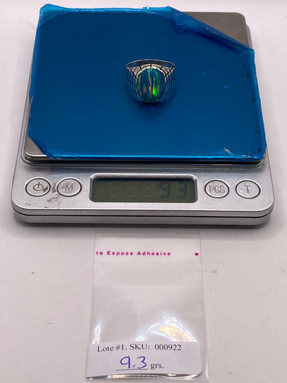 Anillo en Plata Ley 925 con Ópalo de Fuego Diseño Ovalado Segmentado, peso en gramos (báscula)