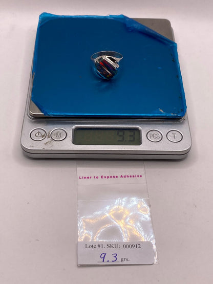 Anillo Plata Ley 925 con Ópalo de Fuego Diseño Segmentado Moderno, peso en gramos (báscula)