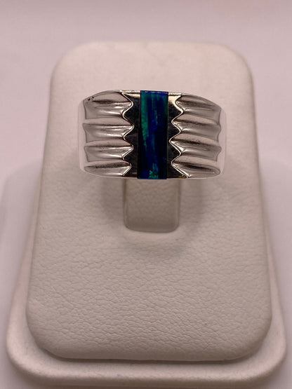 Anillo Plata Ley 925 con Ópalo de Fuego Diseño Contemporáneo Incrustación Vertical, vista frontal