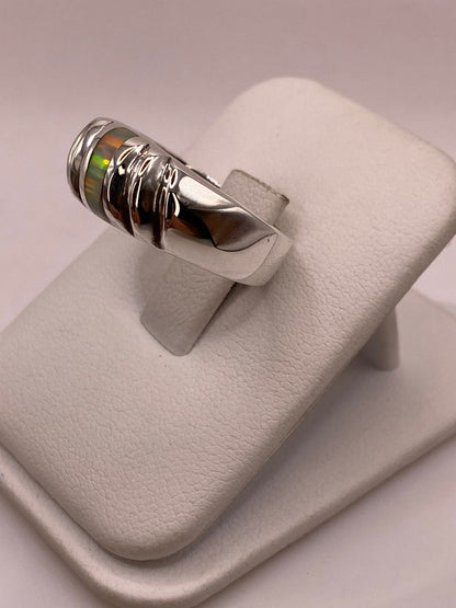 Anillo Plata Ley 925 con Ópalo de Fuego e Incrustación Vertical, vista lateral