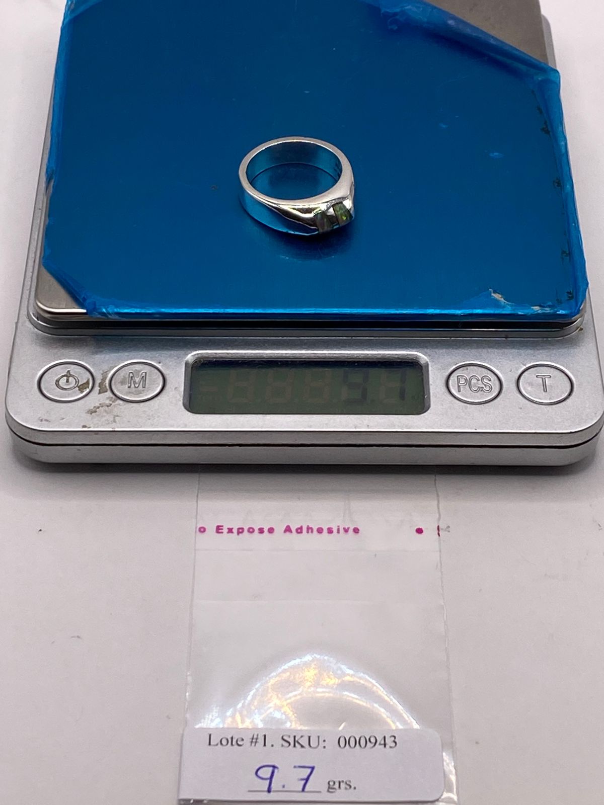 Anillo Plata Ley 925 con Ópalo de Fuego Diseño Moderno de Doble Incrustación, peso en gramos (báscula)