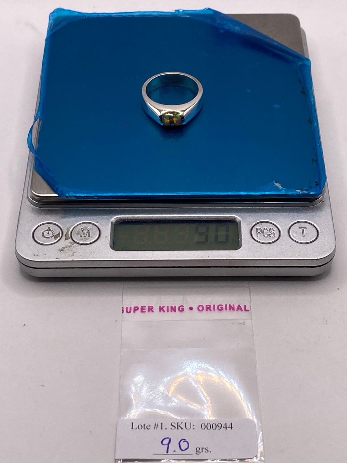 Anillo Plata Ley 925 con Ópalo de Fuego Diseño Moderno de Doble Incrustación, peso en gramos (báscula)