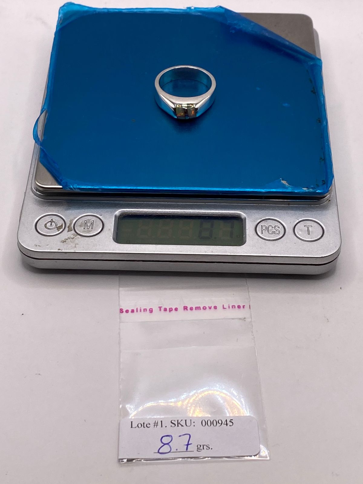 Anillo Plata Ley 925 con Ópalo de Fuego Diseño Moderno de Doble Incrustación, peso en gramos (báscula)