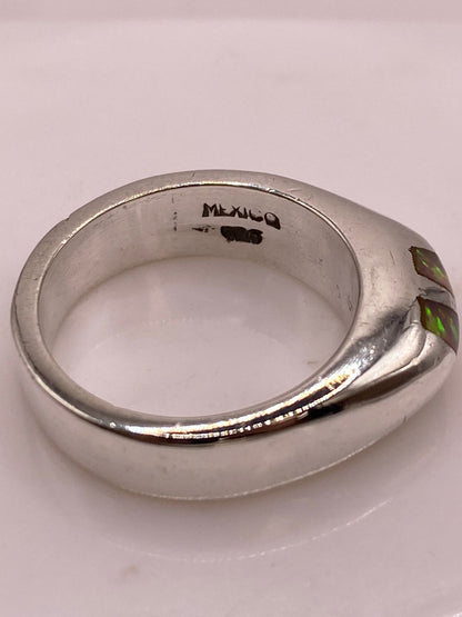 Anillo Plata Ley 925 con Ópalo de Fuego Diseño Moderno de Doble Incrustación, sello de autenticidad Plata Ley .925