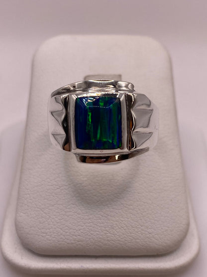 Anillo Plata Ley 925 con Ópalo de Fuego Diseño Rectangular Moderno, vista frontal