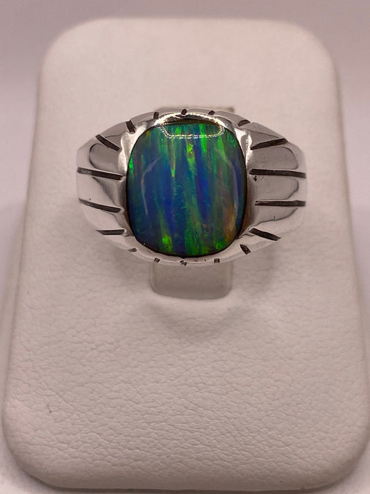 Anillo Plata Ley 925 con Ópalo de Fuego Diseño Moderno con Incrustación — detalle de acabado