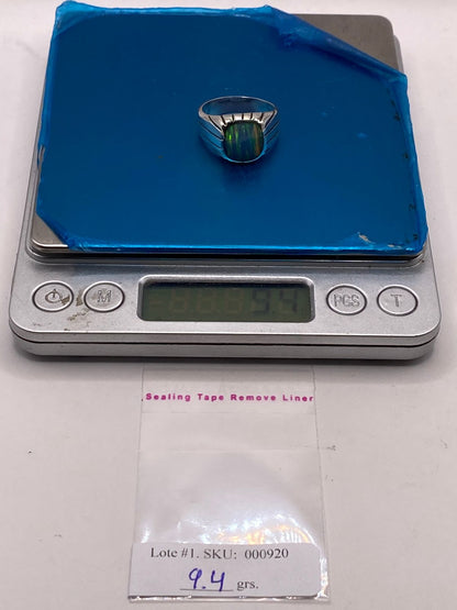Anillo Plata Ley 925 con Ópalo de Fuego Diseño Moderno con Incrustación, peso en gramos (báscula)