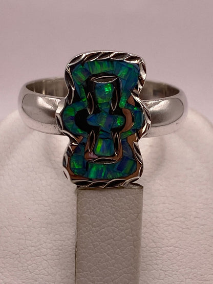 Anillo en Plata Ley 950 con Ópalo de Fuego Diseño con Figura de Cruz, vista superior
