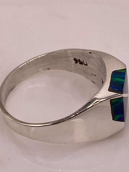 Anillo Plata Ley 950 con Ópalo de Fuego Diseño Moderno con Incrustación, sello de autenticidad Plata Ley .925