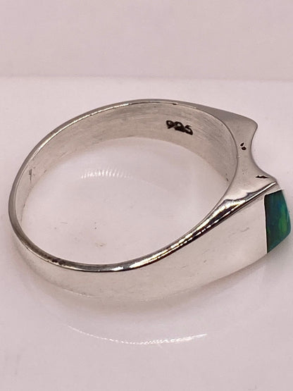 Anillo Plata Ley 950 con Ópalo de Fuego Diseño Moderno con Incrustación Diagonal, sello de autenticidad Plata Ley .925