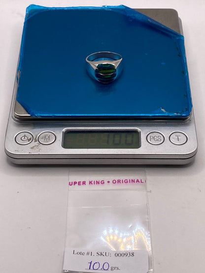Anillo en Plata Ley 950 con Ópalo de Fuego Diseño Ovalado Segmentado, peso en gramos (báscula)