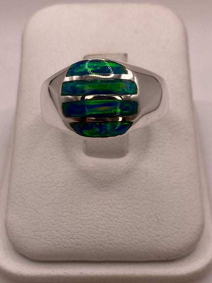 Anillo en Plata Ley 950 con Ópalo de Fuego Diseño Ovalado Segmentado, vista de detalle