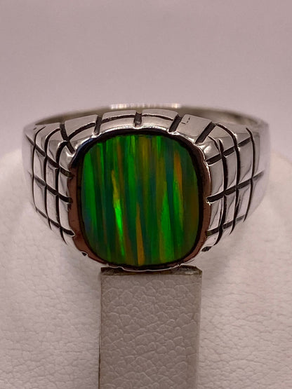 Anillo Plata Ley 950 con Ópalo de Fuego Diseño Segmentado Moderno, vista superior