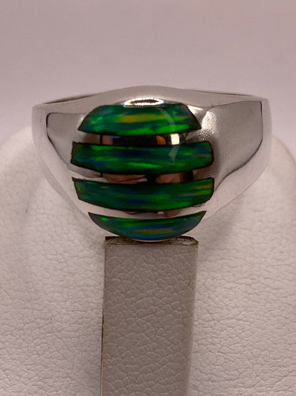 Anillo en Plata Ley 950 con Ópalo de Fuego Diseño Segmentado Moderno, vista superior