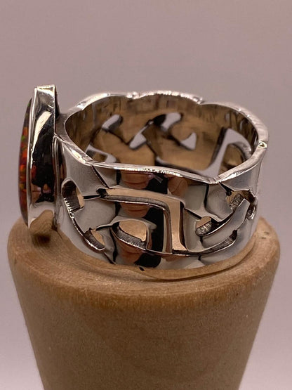Anillo en Plata Ley 950 con Ópalo de Fuego en Forma de Gota, vista superior