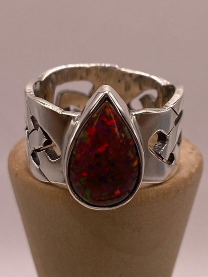 Anillo en Plata Ley 950 con Ópalo de Fuego en Forma de Gota, vista posterior