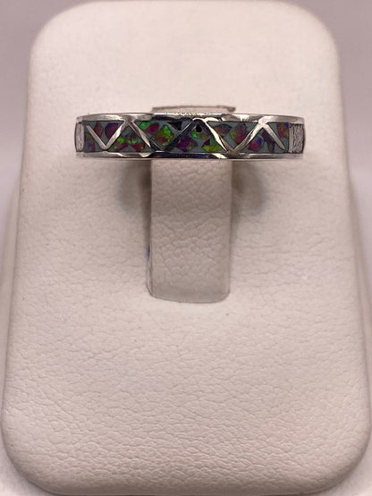 Anillo de Plata Ley 950 con Ópalo de Fuego Multicolor y Figuras Geométrica — ángulo diagonal