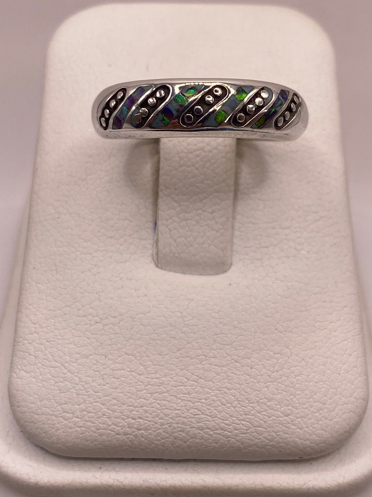 Anillo de Plata Ley 950 con Ópalo de Fuego Multicolor, vista frontal