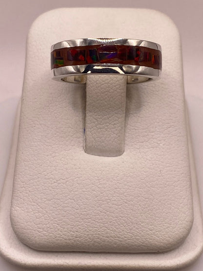 Anillo de Plata Ley 950 con Ópalo de Fuego Rojo Intenso, vista lateral