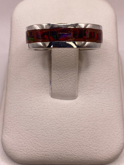 Anillo de Plata Ley 950 con Ópalo de Fuego Rojo Intenso, vista de detalle