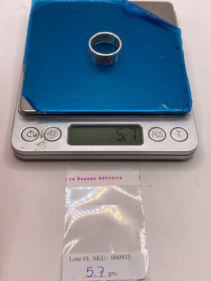 Anillo Plata Ley 950 con Ópalo de Fuego Rosado Diseño Geométrico Tipo Greca, peso en gramos (báscula)