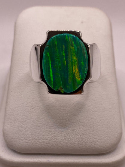 Anillo Plata Ley 950 con Ópalo de Fuego Diseño Contemporáneo, vista frontal
