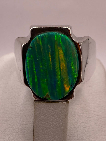 Anillo Plata Ley 950 con Ópalo de Fuego Diseño Contemporáneo, vista superior