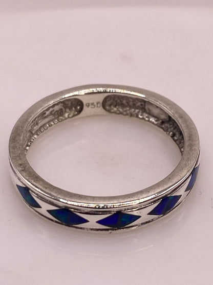 Anillo de Plata Ley 950 con Ópalo Multicolor en Figuras de Rombo, sello de autenticidad Plata Ley .925
