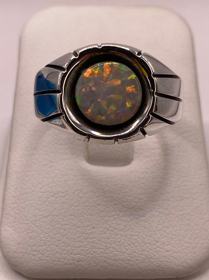 Anillo Plata Ley 950 con Piedra Ópalo de Fuego, vista frontal