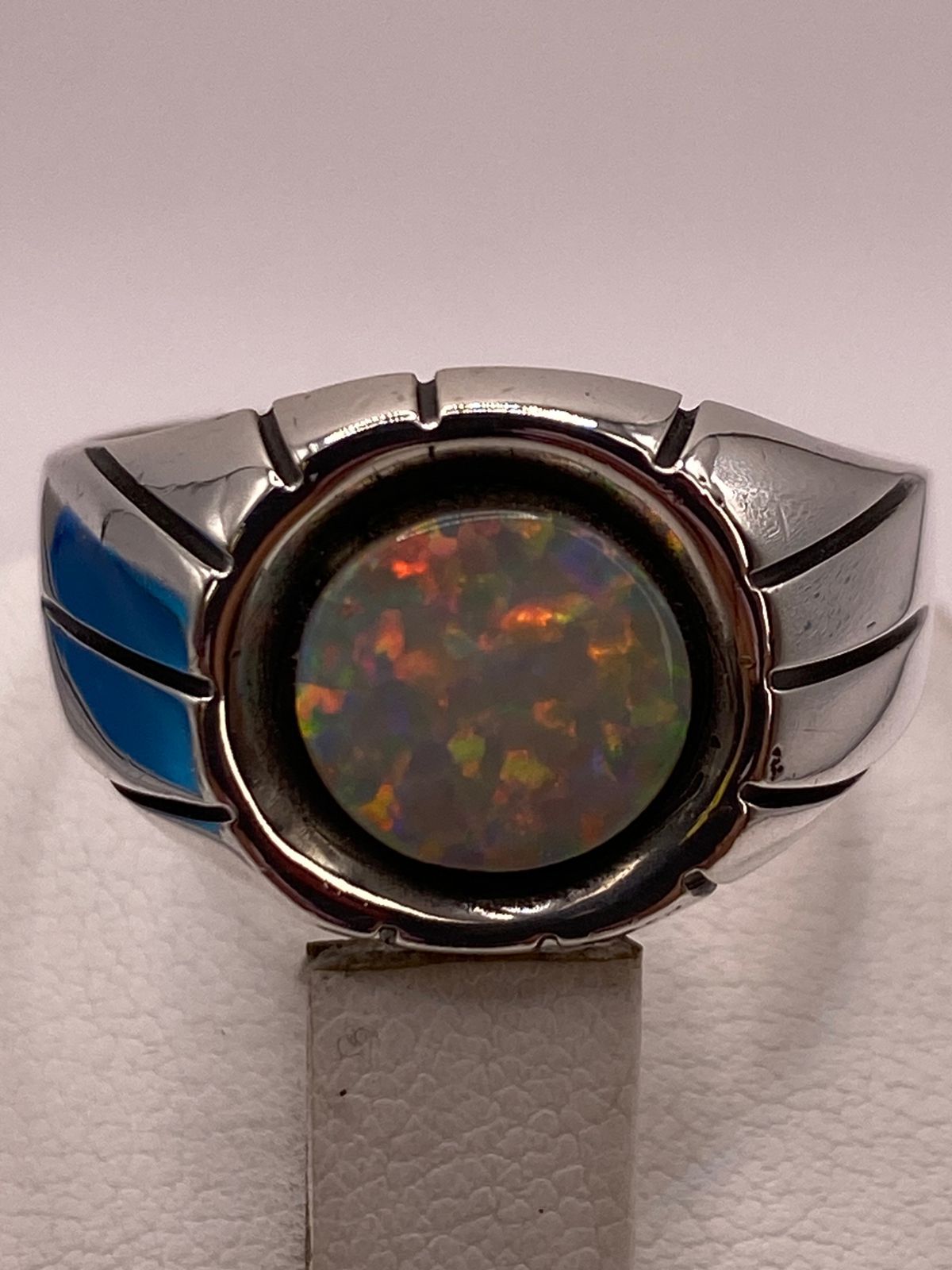 Anillo Plata Ley 950 con Piedra Ópalo de Fuego, vista superior