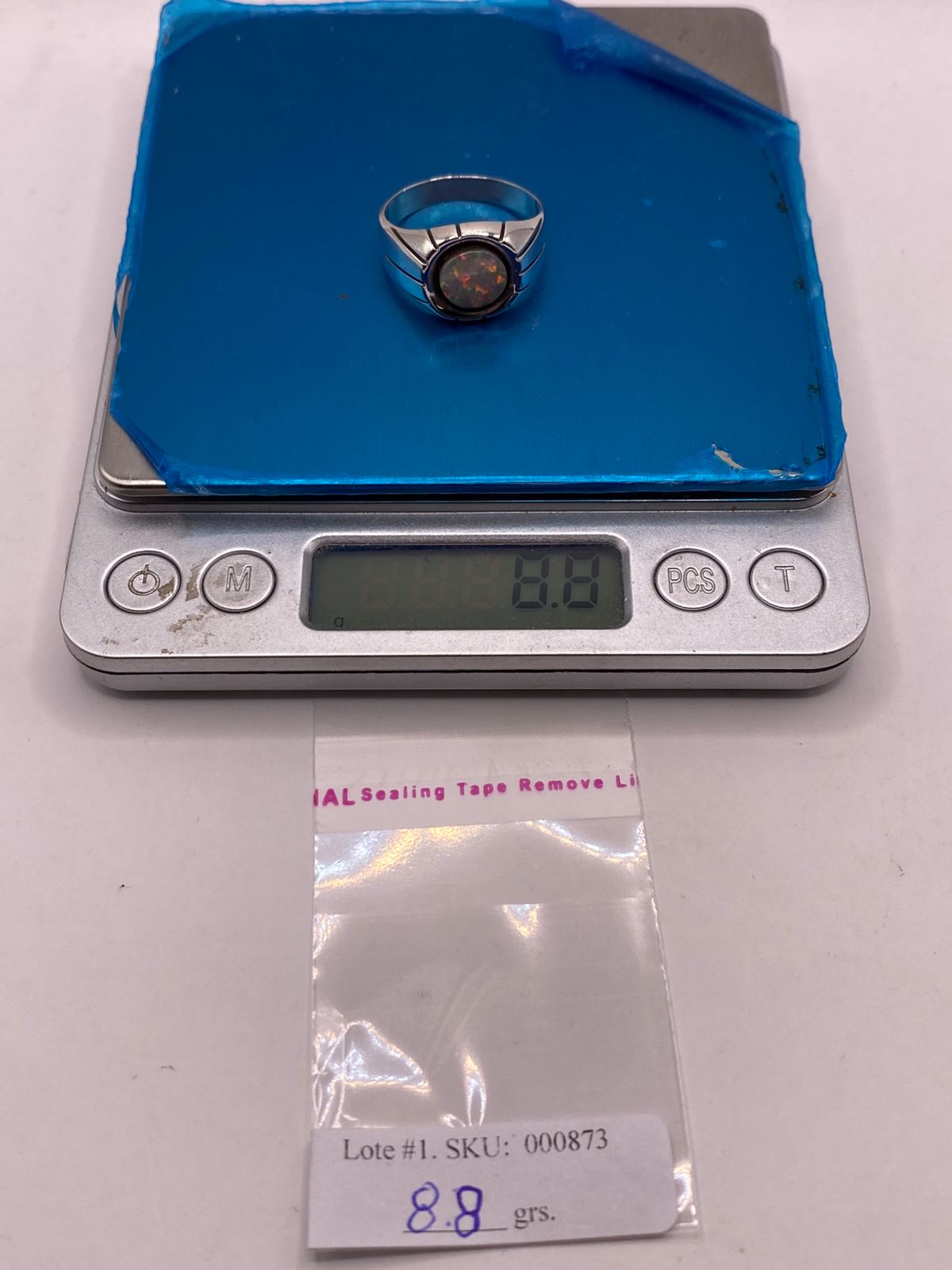 Anillo Plata Ley 950 con Piedra Ópalo de Fuego, peso en gramos (báscula)