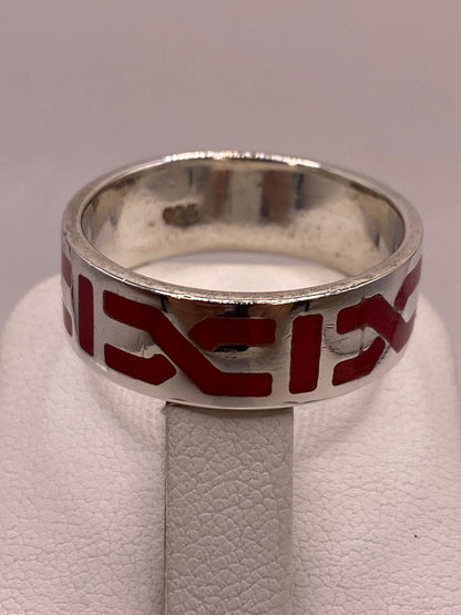 Anillo de Plata .925 con Coral Rojo – Diseño Geométrico Contemporáneo, sello de autenticidad Plata Ley .925