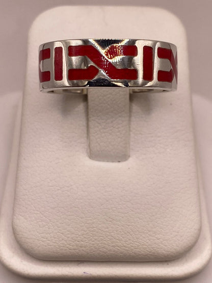 Anillo de Plata .925 con Coral Rojo – Diseño Geométrico Contemporáneo, vista lateral