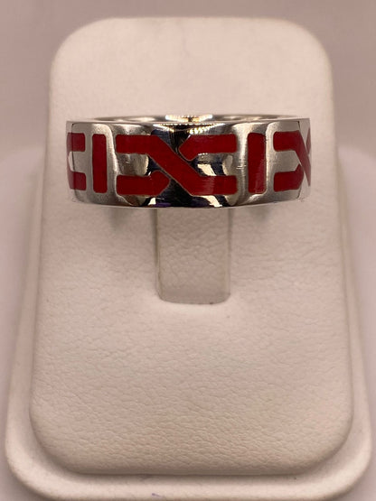 Anillo de Plata .925 con Coral Rojo – Diseño Geométrico Contemporáneo — vista lateral