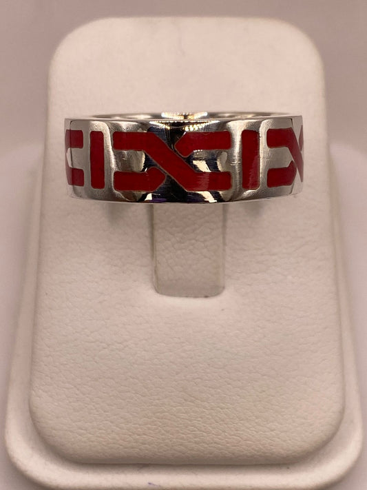 Anillo de Plata .925 con Coral Rojo – Diseño Geométrico Contemporáneo — vista lateral