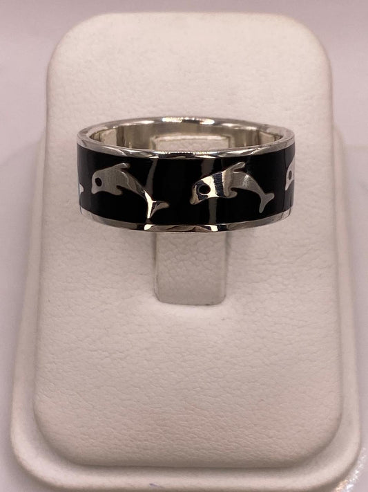 Anillo de Plata .925 con Delfines – Diseño de Animales Marinos — vista lateral