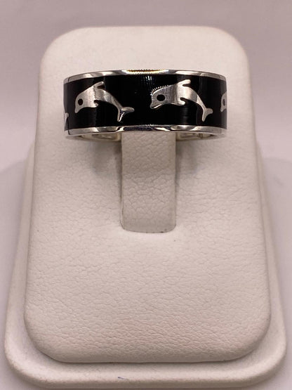 Anillo de Plata .925 con Delfines – Diseño de Animales Marinos, vista frontal