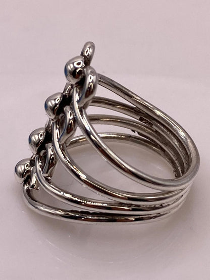 Anillo de Plata .925 Diseño Escalonado con Esferas, sello de autenticidad Plata Ley .925