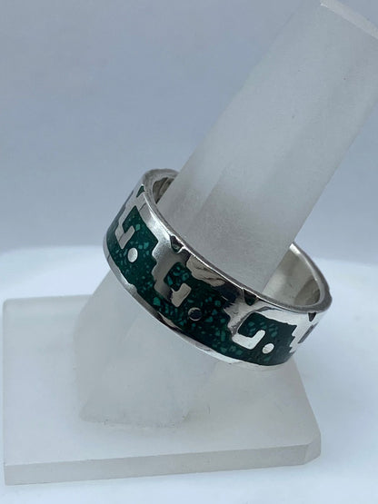 Anillo de Plata .925 Diseño Olas con Malaquita Natural, vista frontal