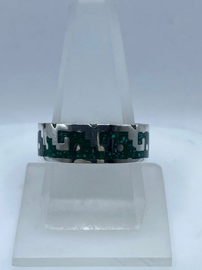 Anillo de Plata .925 Diseño Olas con Malaquita Natural, vista lateral
