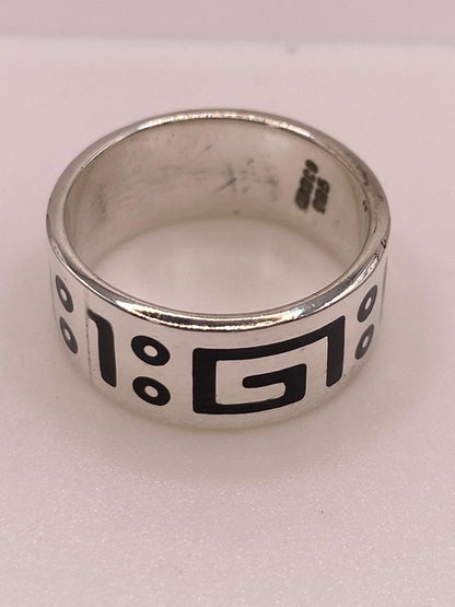 Anillo de Plata .925 con Greca Prehispánica, sello de autenticidad Plata Ley .925