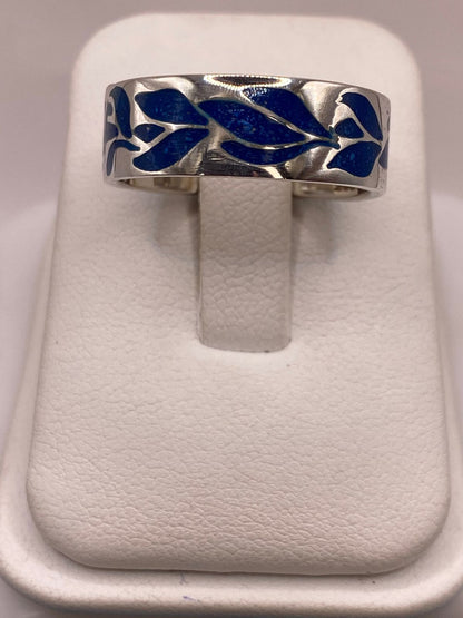 Anillo de Plata .925 con Lapislázuli y Diseño de Hojas, vista lateral
