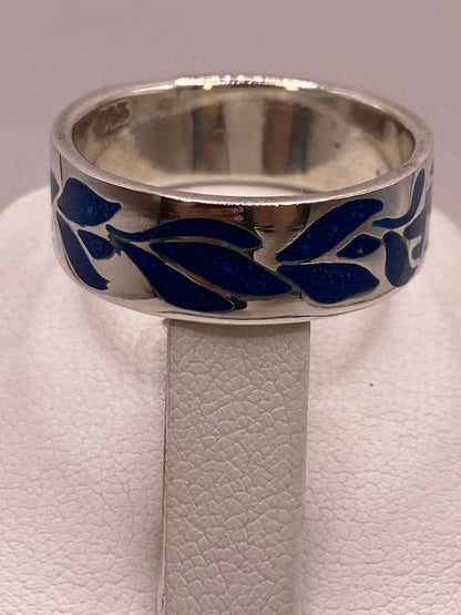 Anillo de Plata .925 con Lapislázuli y Diseño de Hojas, sello de autenticidad Plata Ley .925