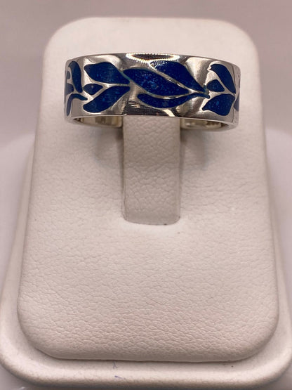 Anillo de Plata .925 con Lapislázuli y Diseño de Hojas, vista de detalle