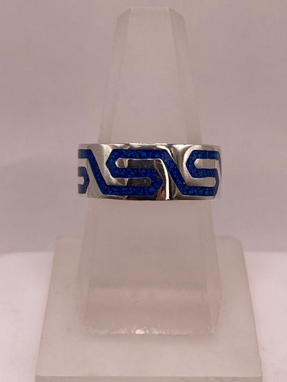 Anillo de Plata .925 con Lapislázuli – Diseño Geométrico Greca — vista lateral