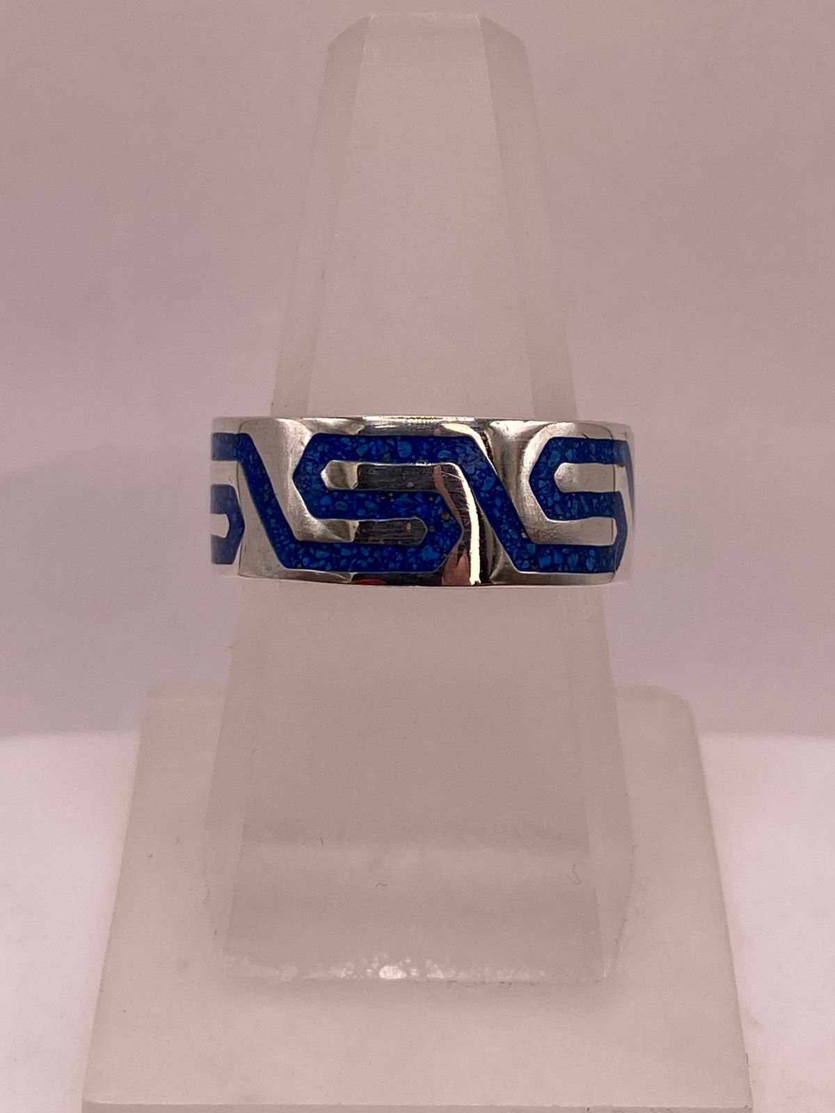 Anillo de Plata .925 con Lapislázuli – Diseño Geométrico Greca, vista lateral