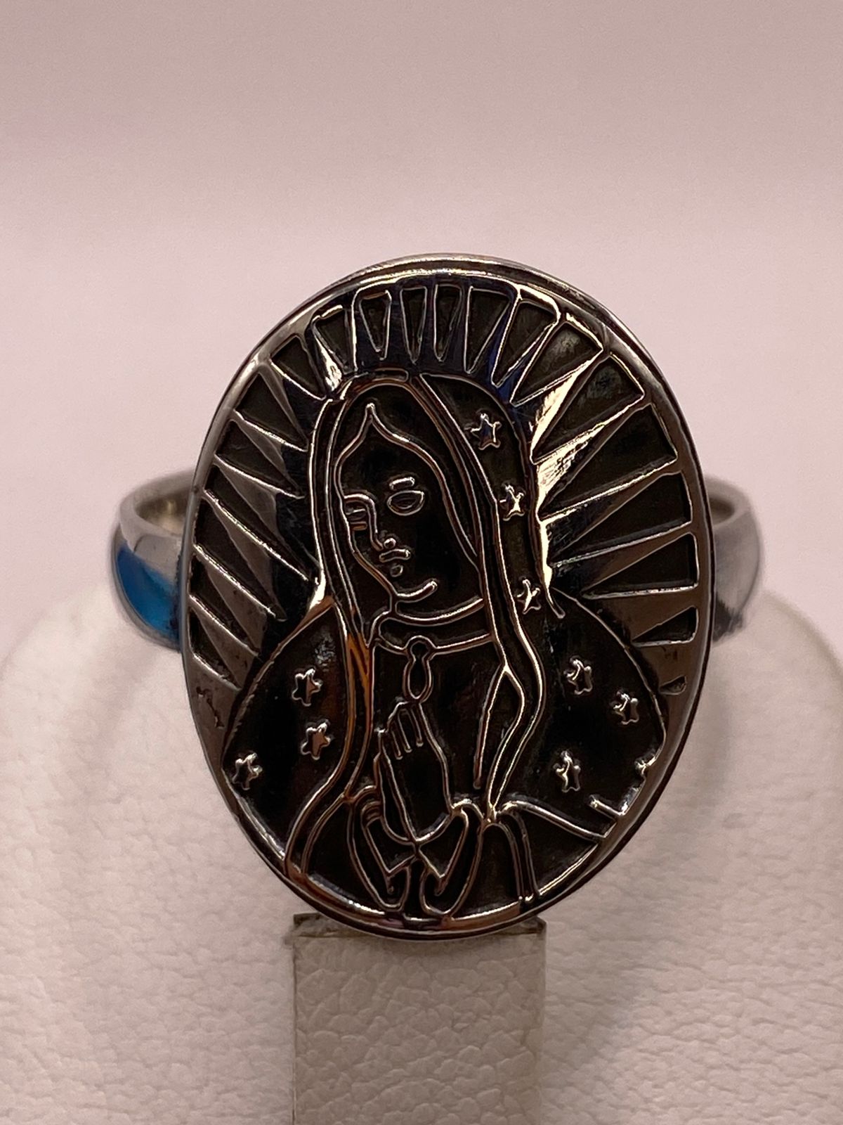 Anillo de Plata .925 Virgen de Guadalupe, sello de autenticidad Plata Ley .925